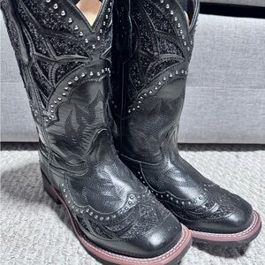 Laredo Black Studded Heeled cowgirl Boots